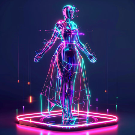 3d illustration of a female figure with neon lights. The concept of the human body.の素材