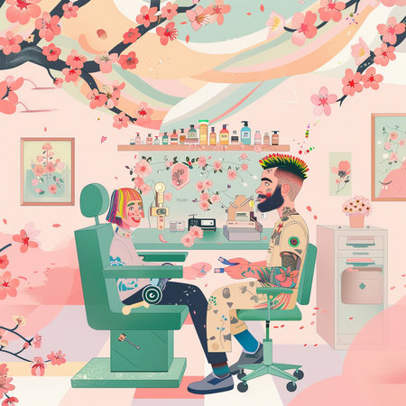 Coffee shop. Vector illustration in a flat style. Coffee shop with a man.の素材