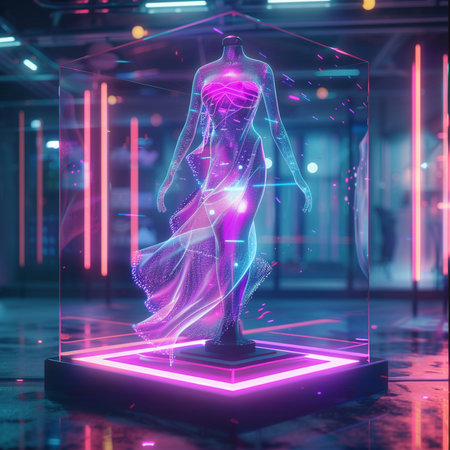 3d render, abstract illustration of a female figure in a neon lightの素材