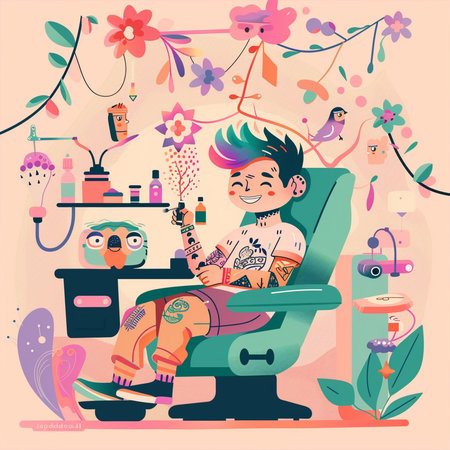 Hairdresser in a beauty salon. Vector illustration in flat styleの素材