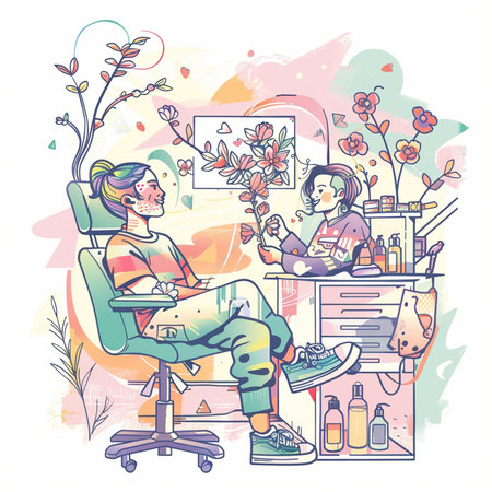 Vector illustration of a girl doing manicure in a beauty salon.の素材