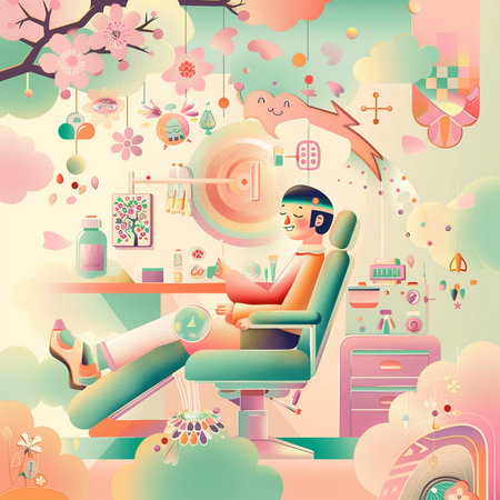 man playing ukulele in a beauty salon. vector illustrationの素材