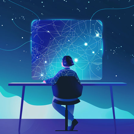 Vector illustration of a man sitting in front of a computer monitor.の素材