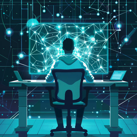 Cyber security concept with hacker in front of computer monitor, vector illustrationの素材