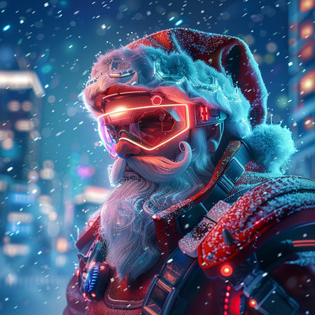 Santa Claus in the city at night. 3D rendering illustration.の素材