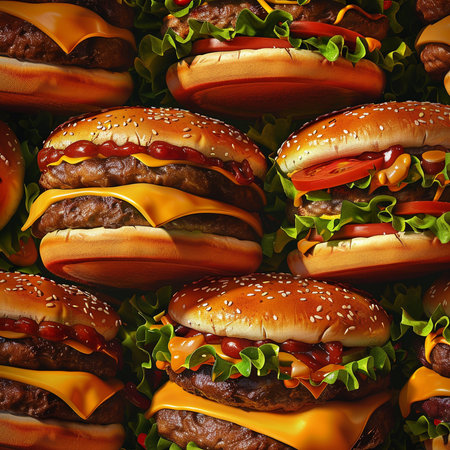 Cheeseburgers background. Top view. 3d renderingの素材