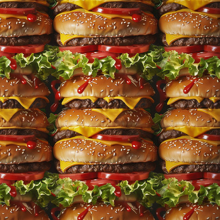 Closeup of tasty cheeseburgers with cheese and ketchupの素材