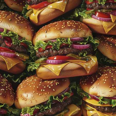 Seamless pattern with hamburgers. 3d illustration.の素材