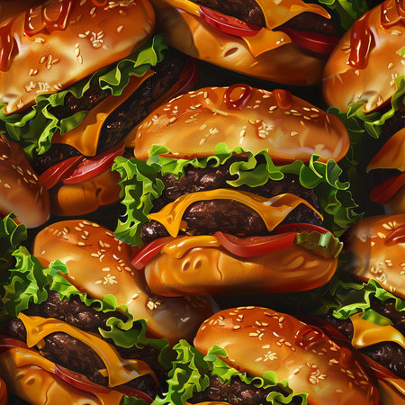 Seamless pattern with hamburgers. 3d illustration.の素材