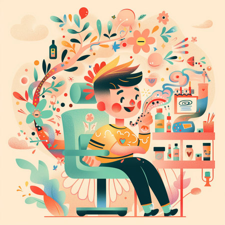 Programmer working on a computer. Artificial intelligence concept. Vector illustration.の素材