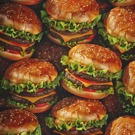 Seamless pattern with tasty hamburgers. Toned.の素材