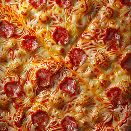 Slices of salami pizza closeup as a background.の素材