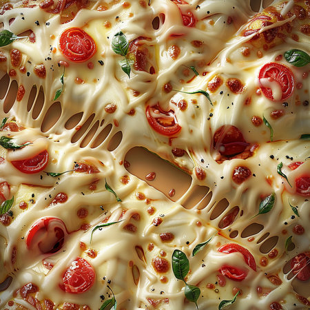 Seamless pattern of pizza with mozzarella, tomatoes and basilの素材
