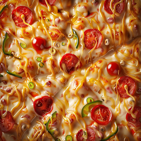 Seamless texture of pizza with mozzarella, tomato and pepperの素材