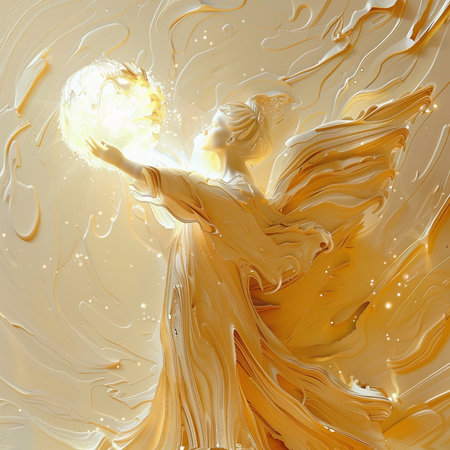 Beautiful angel in a golden liquid. 3d rendering, 3d illustration.の素材