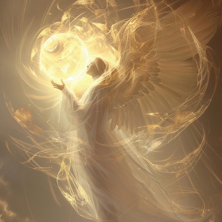 Beautiful angel on the background of the sun. 3d renderingの素材