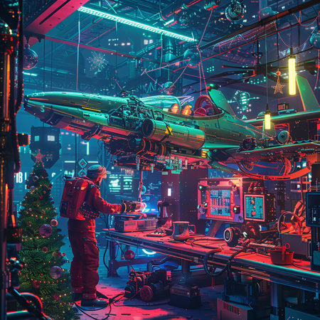 Futuristic spaceship in the dark. 3d rendering toned imageの素材