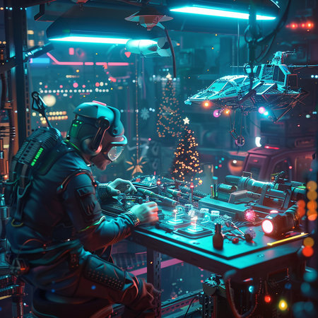 Portrait of a cyberpunk gamer playing a video game. Gaming club.の素材