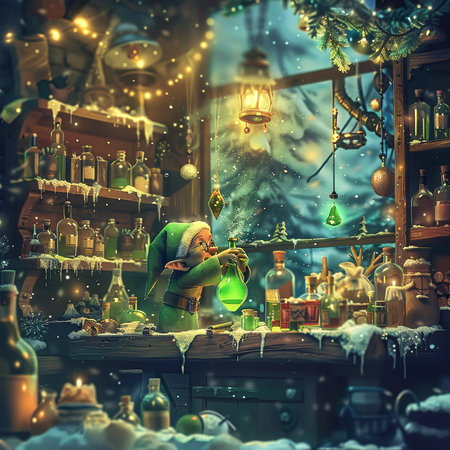 Fairy tale elf in the store. Christmas and New Year concept.の素材