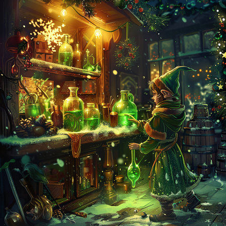 Christmas magic. Fairy tale scene. Fairy tale. 3d illustrationの素材