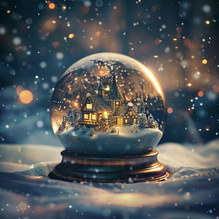 Snow globe with house in the snow. Christmas and New Year concept.の素材