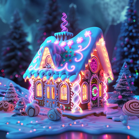 Gingerbread house in the winter forest. Christmas and New Year background.の素材
