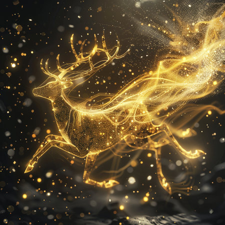 Christmas greeting card with golden reindeer. 3D Renderingの素材