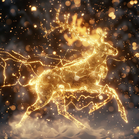 Christmas reindeer with golden bokeh lights. Vector illustrationの素材
