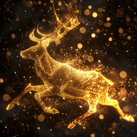 Abstract golden reindeer on a dark background. 3d renderingの素材