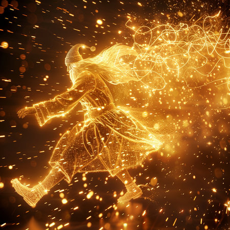 Beautiful girl dancing in the light of fire. Illustration.の素材