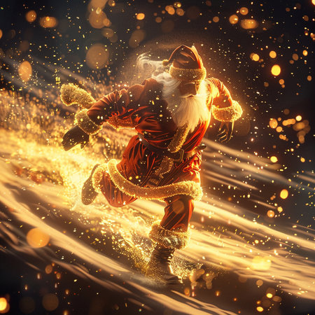 Santa Claus with magic light effect. Christmas and New Year concept.の素材