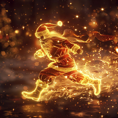 Running Santa Claus. Christmas and New Year concept. 3D Renderingの素材