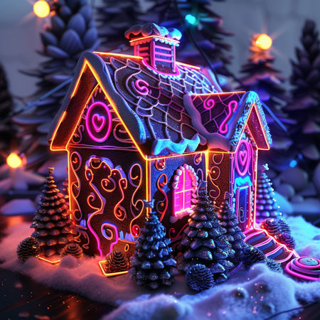 Christmas house in the snow with a Christmas tree. 3D rendering.の素材