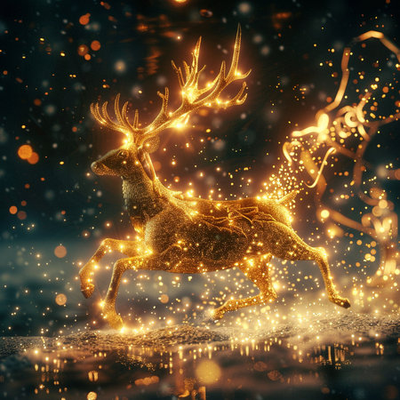 Christmas golden reindeer with snowflakes. 3D renderingの素材