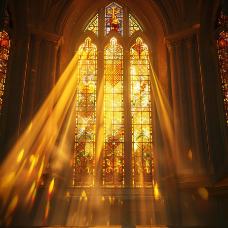 shot of religious christian or catholic chapel and altar for worshipersの素材