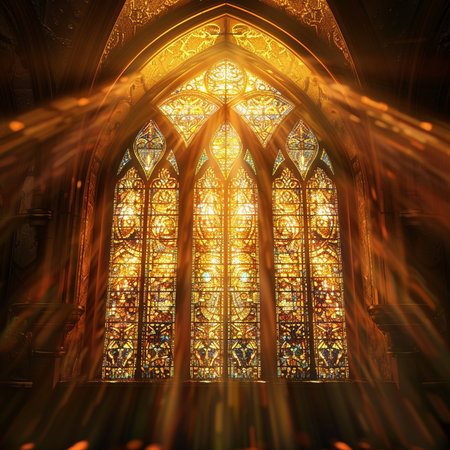 Stained glass window in the Cathedral of Notre Dame de Paris, Franceの素材