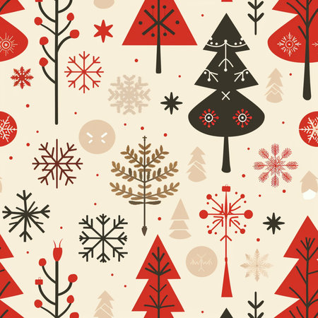 Seamless pattern with Christmas trees and snowflakes. Vector illustration.の素材