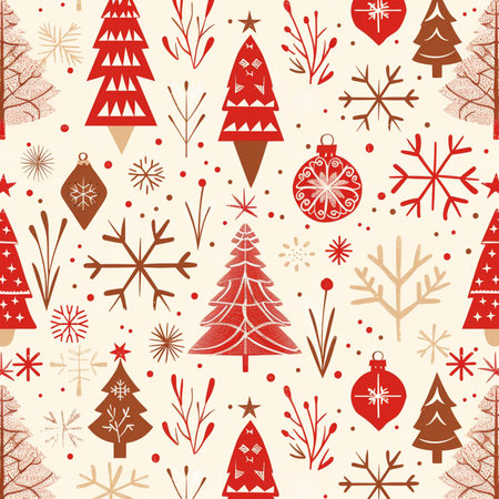Seamless pattern with Christmas tree and snowflakes. Vector illustration.の素材