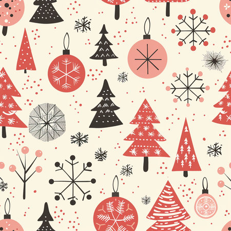 Seamless pattern with Christmas trees and snowflakes. Vector illustration.の素材