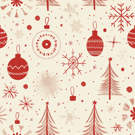 Seamless pattern with Christmas ornaments. Vector illustration.の素材