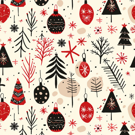 Seamless pattern with Christmas tree and snowflakes. Vector illustration.の素材