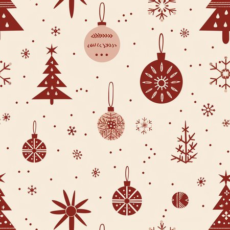 Seamless pattern with Christmas tree and snowflakes. Vector illustration.の素材