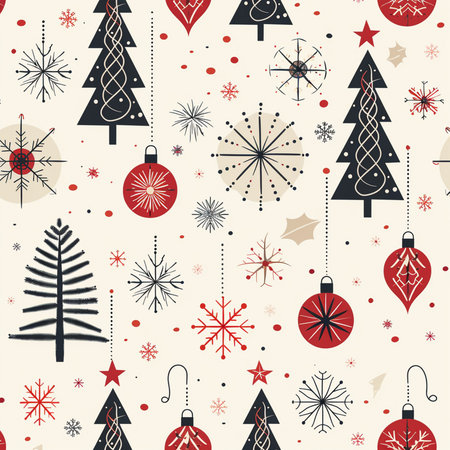 Seamless pattern with Christmas trees and snowflakes. Vector illustration.の素材