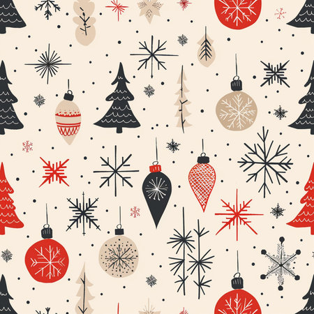 Seamless pattern with Christmas trees and snowflakes. Vector illustration.の素材