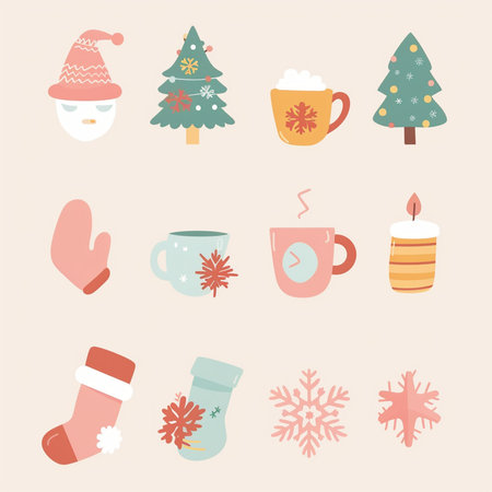 Christmas and New Year hand drawn icons set. Vector Illustration.の素材