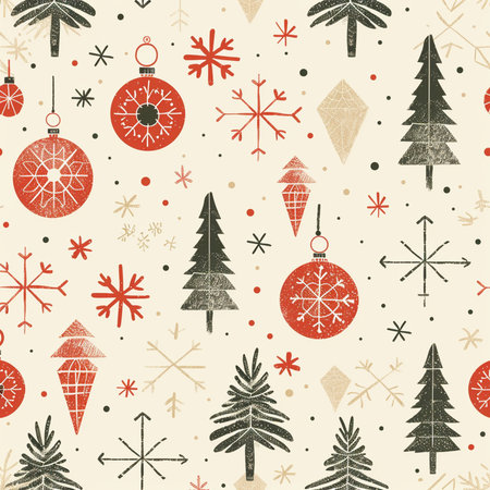 Seamless pattern with Christmas trees and snowflakes. Vector illustration.の素材