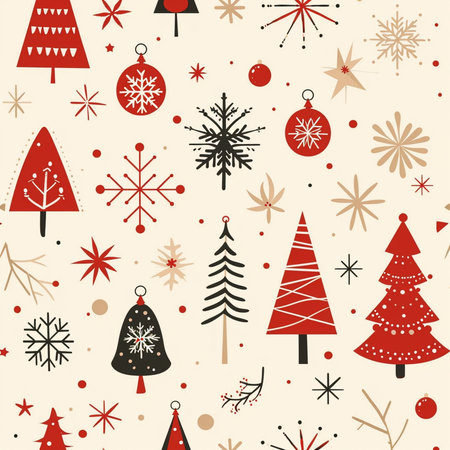 Seamless pattern with christmas trees and snowflakes.の素材