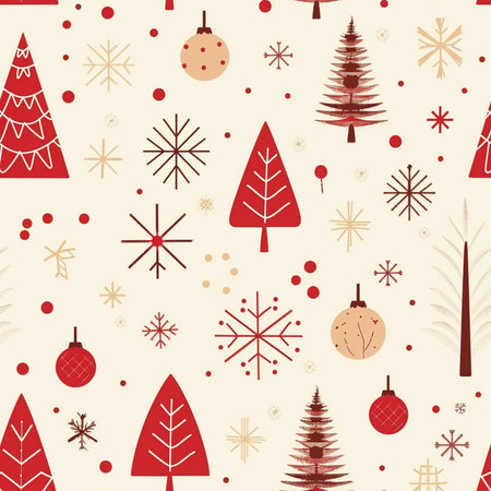 Seamless pattern with Christmas trees and snowflakes. Vector illustration.の素材