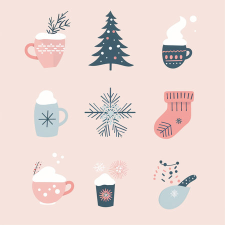 Cute Christmas and New Year elements set. Vector hand drawn illustration.の素材
