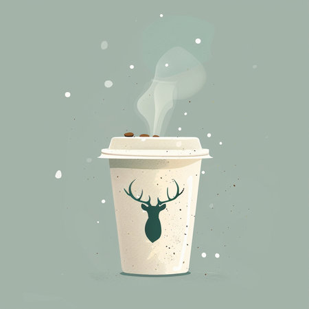 Coffee cup with reindeer and smoke. Vector illustration.の素材